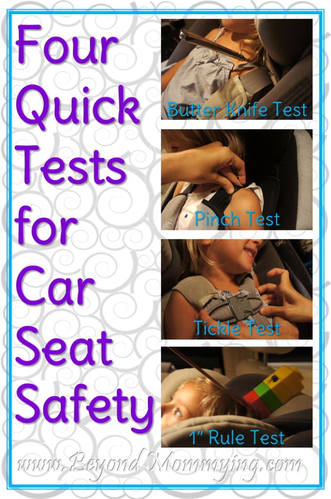 How to use the knife test, pinch test, tickle test and 1 inch test to ensure your child's car seat is properly tightened and fit to your child for safety.