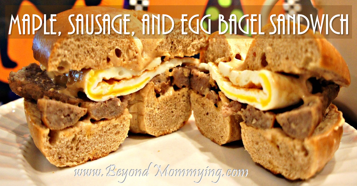 Maple, Sausage, and Egg bagel sandwich fb