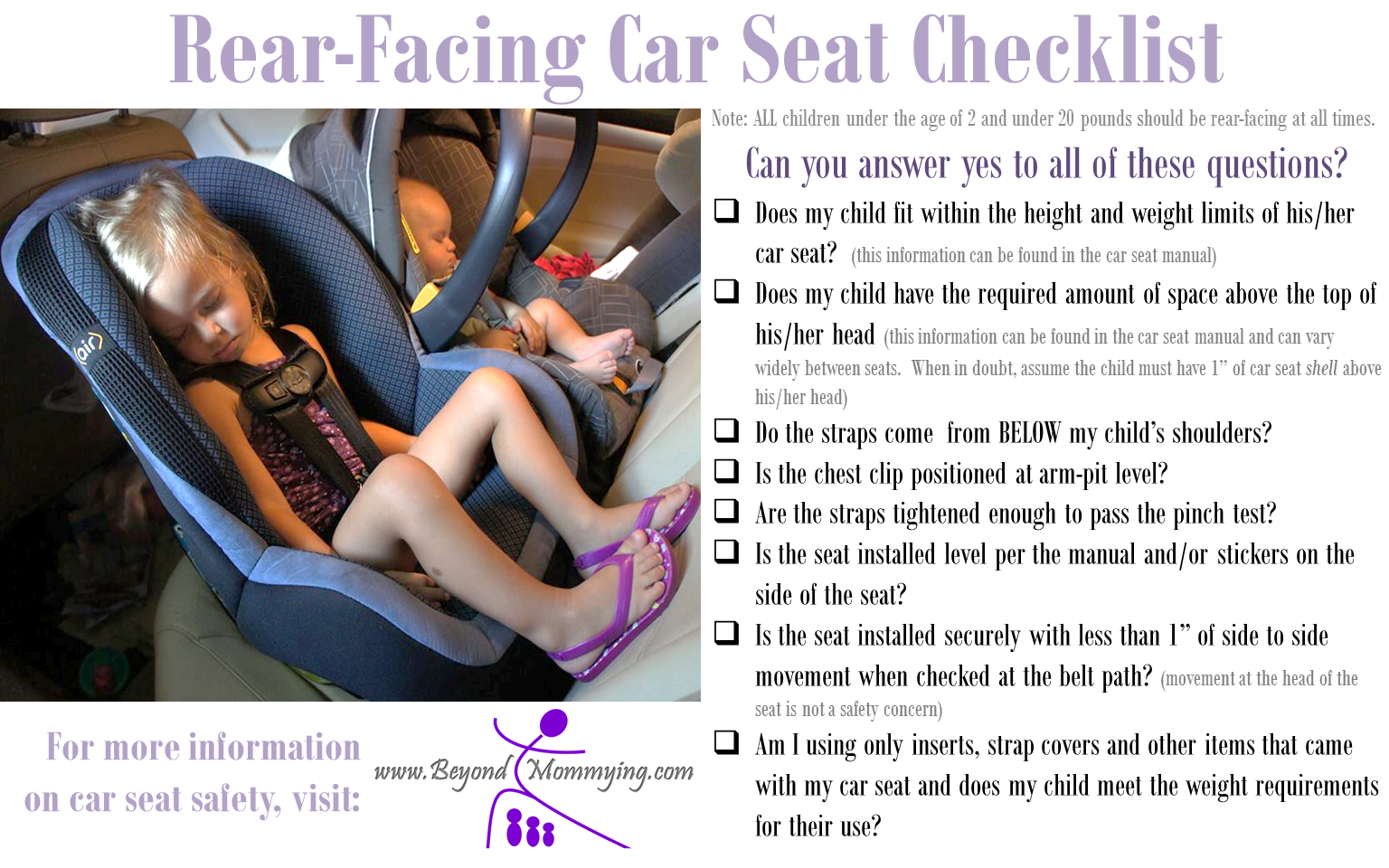 Car Seat Safety: Checklists for Proper Car Seat Use ...