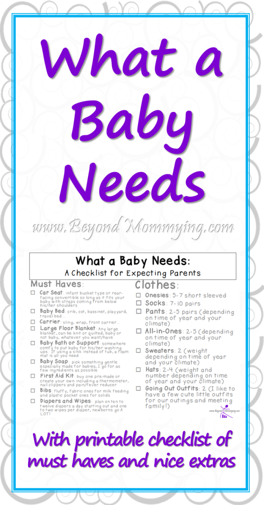 Printable list for what a baby needs