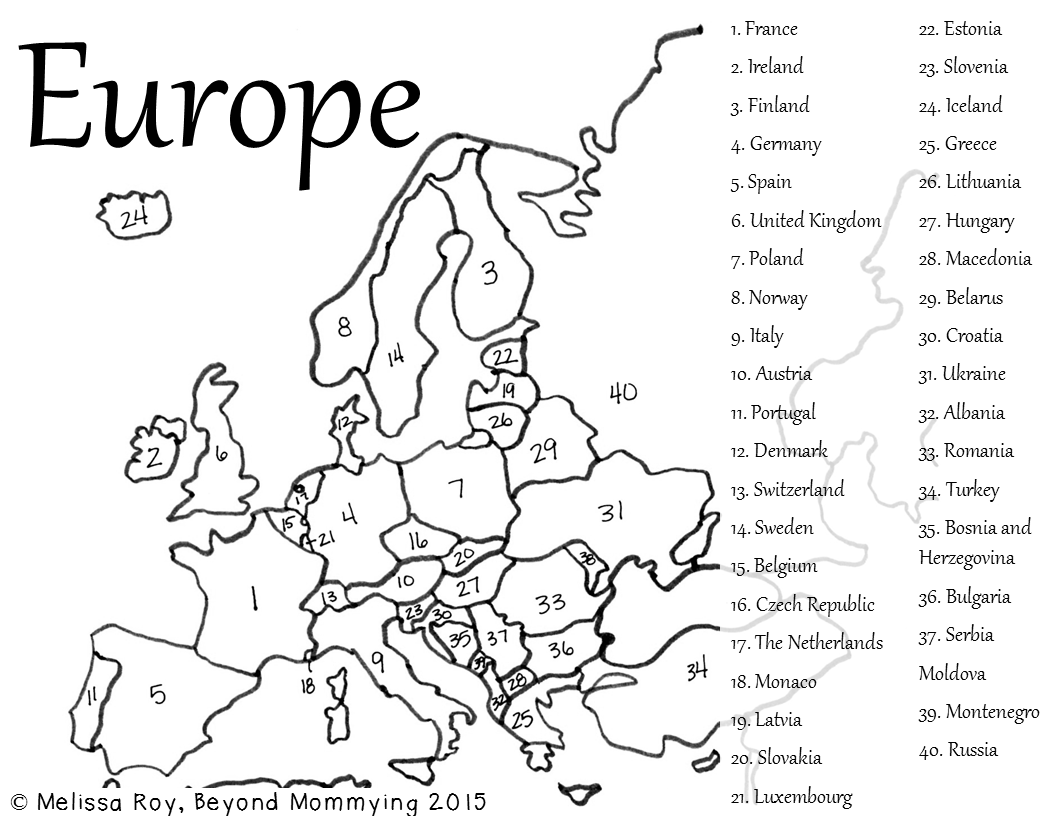 Blank Map Of Europe Worksheet Numbered