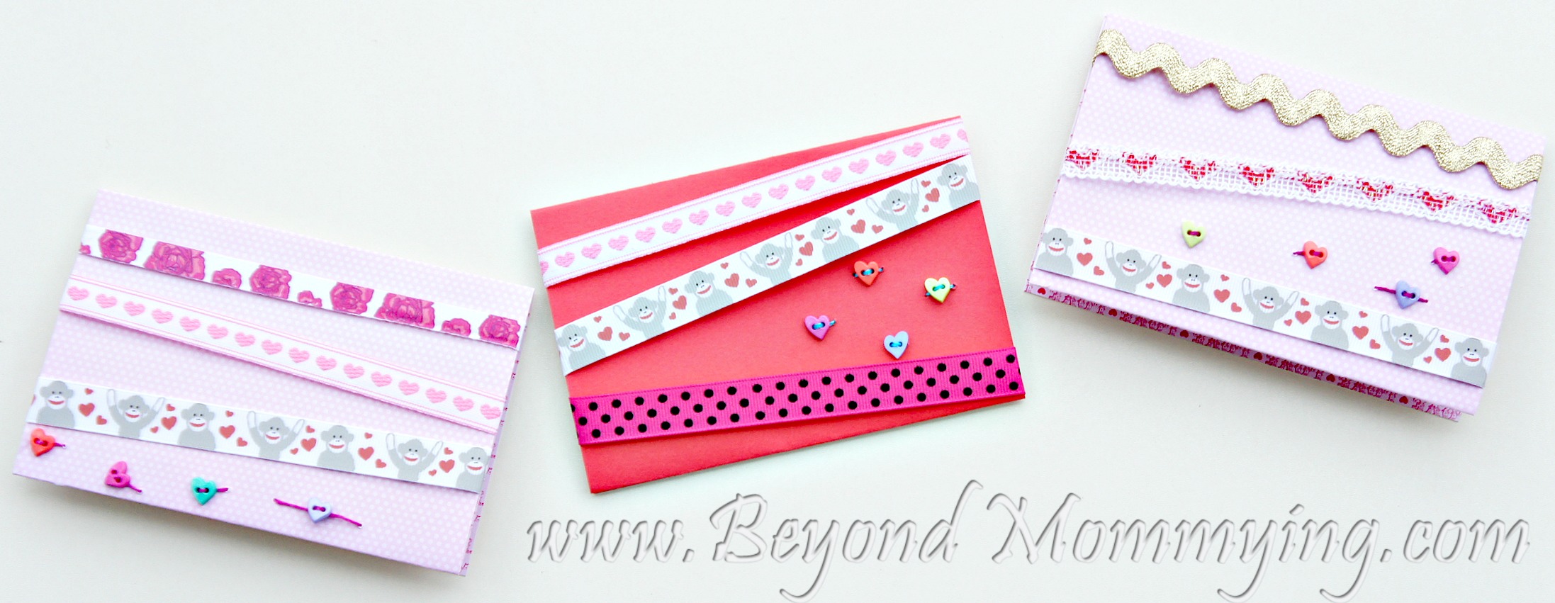 ribbon and button valentine's cards