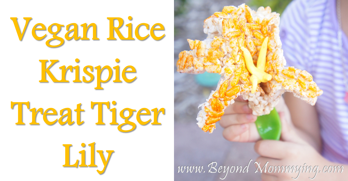 Vegan Rice Krispie Treat recipe and how to make Tiger Lilies with handprints