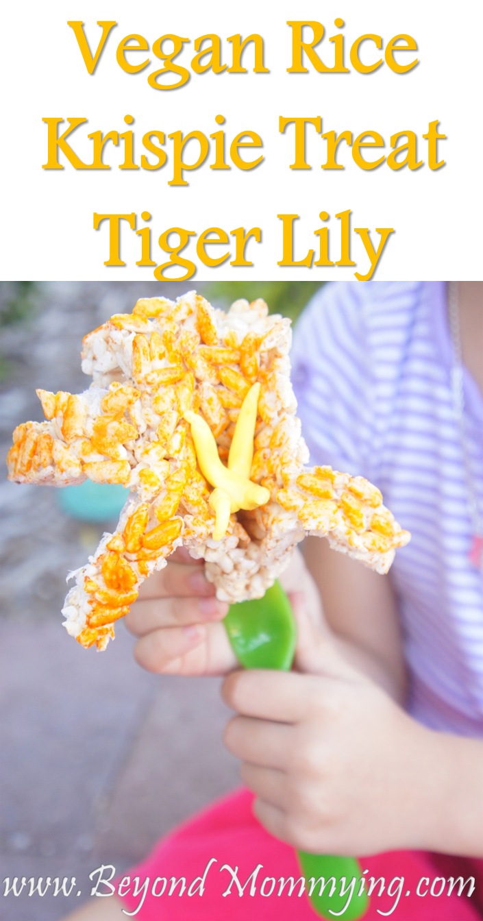 Vegan Rice Krispie Treat recipe and how to make Tiger Lilies with handprints