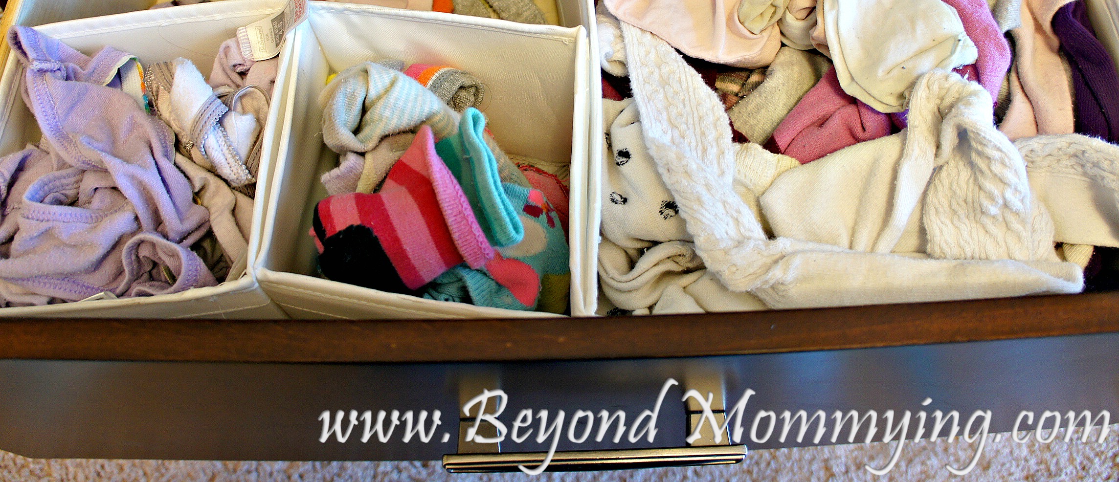 Using small basket for organizing kids' small laundry items in drawers