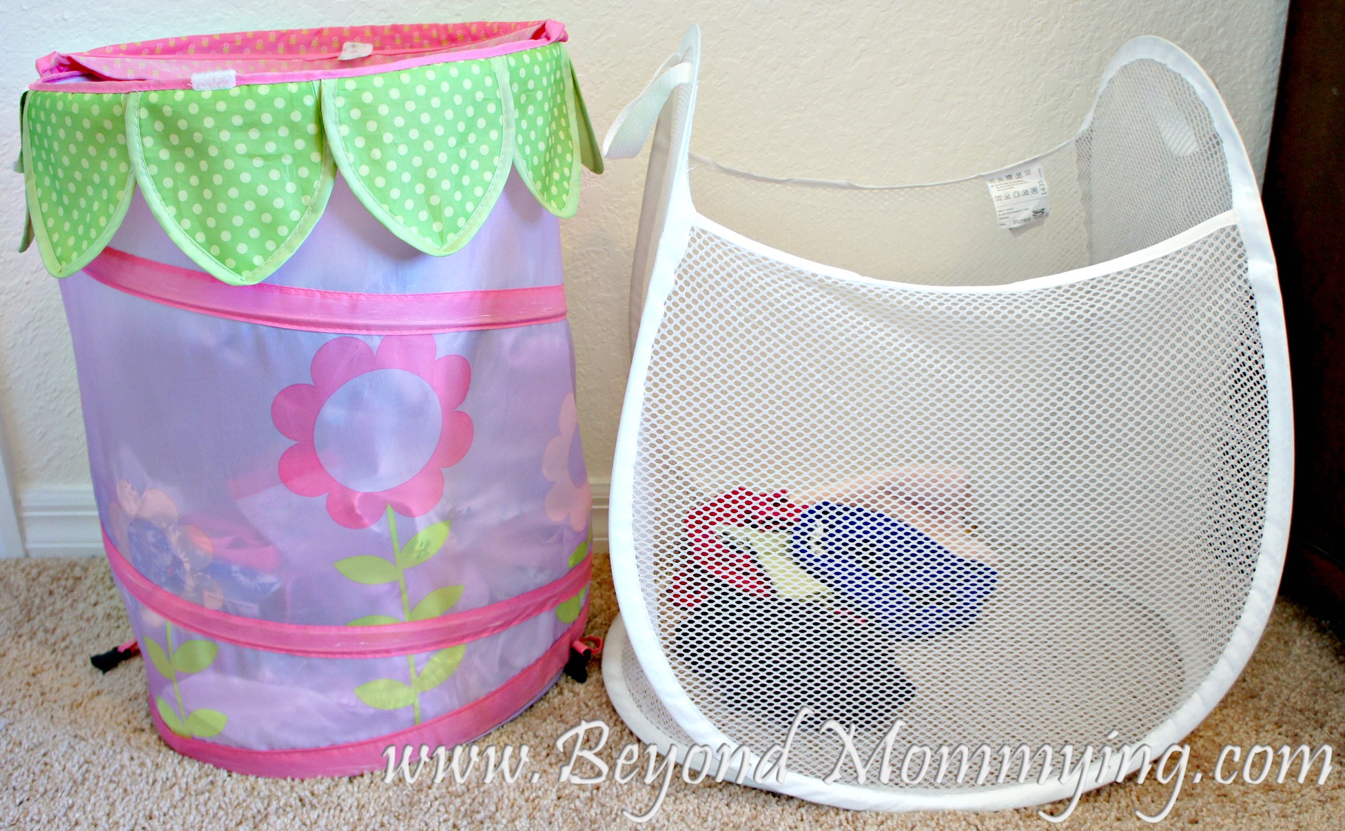 Using 2 baskets for kid's laundry: 1 for dirty and 1 for clean