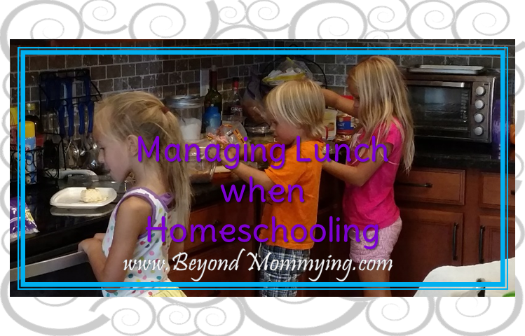 Ways to manage lunch when homeschooling. Different ideas for getting everyone fed in the middle of the day.