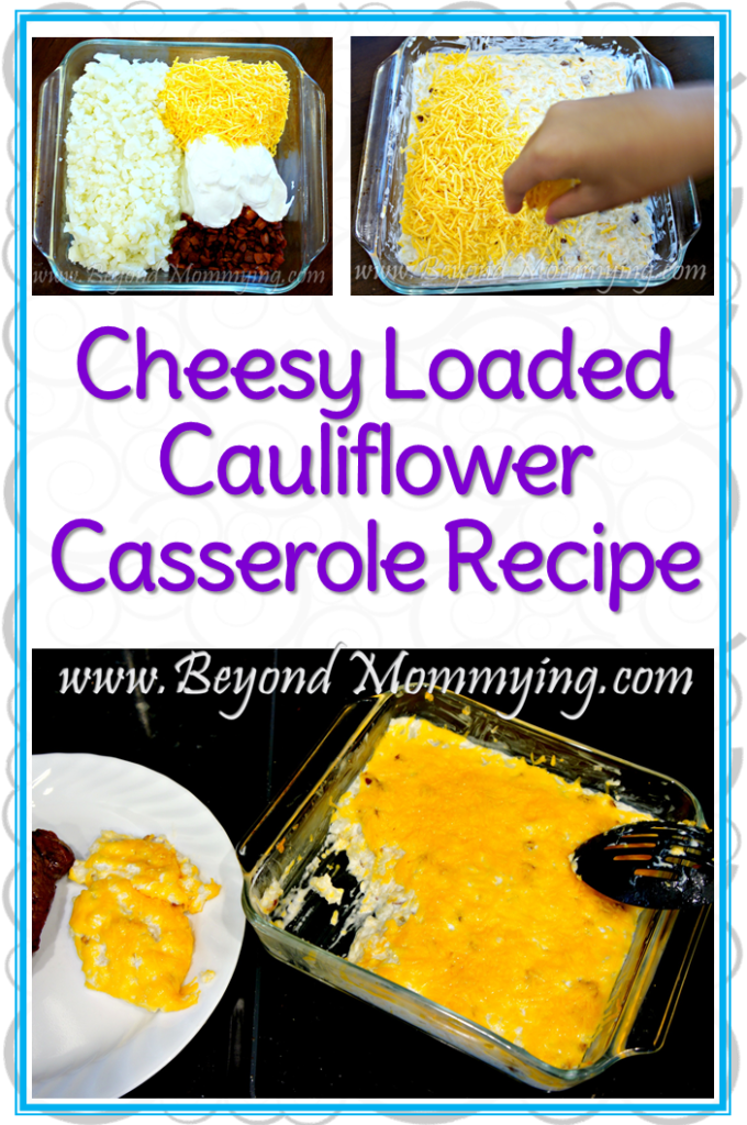 Recipe for Cheesy Loaded Cauliflower Casserole recipe based on the flavors of a loaded baked potato but with a healthy veggie base.