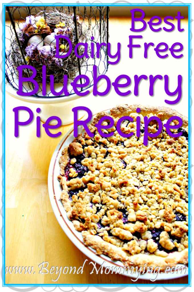 Diary-Free Blueberry Pie recipe with oatmeal crumbled topping. Spices and hints of orange make this blueberry pie extra delicious and it comes out of the pan perfectly.