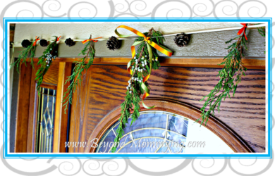 Create this easy and festive DIY Pine Garland using pine cones and fresh evergreen fronds from the yard and fall or holiday inspired ribbon.
