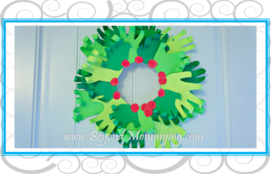 Simple and cute handprint wreath paper craft. Easy enough for older kids to make on their own, it's the perfect family heirloom holiday decoration.