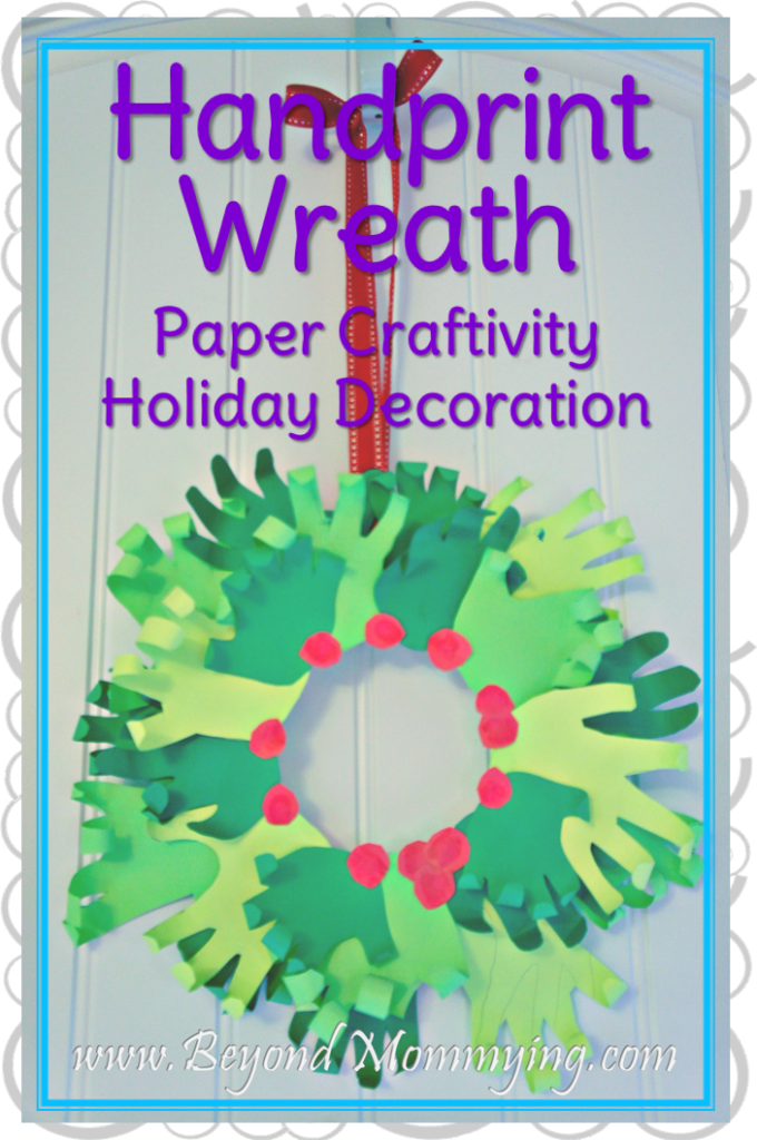 Simple and cute handprint wreath paper craft. Easy enough for older kids to make on their own, it's the perfect family heirloom holiday decoration.