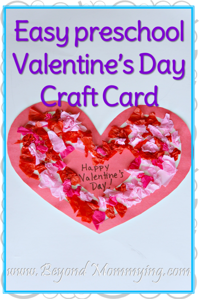 Easy preschool Valentine's Day Craft card using tissue and contact paper. Easy Valentine's card for toddlers and young children to make.